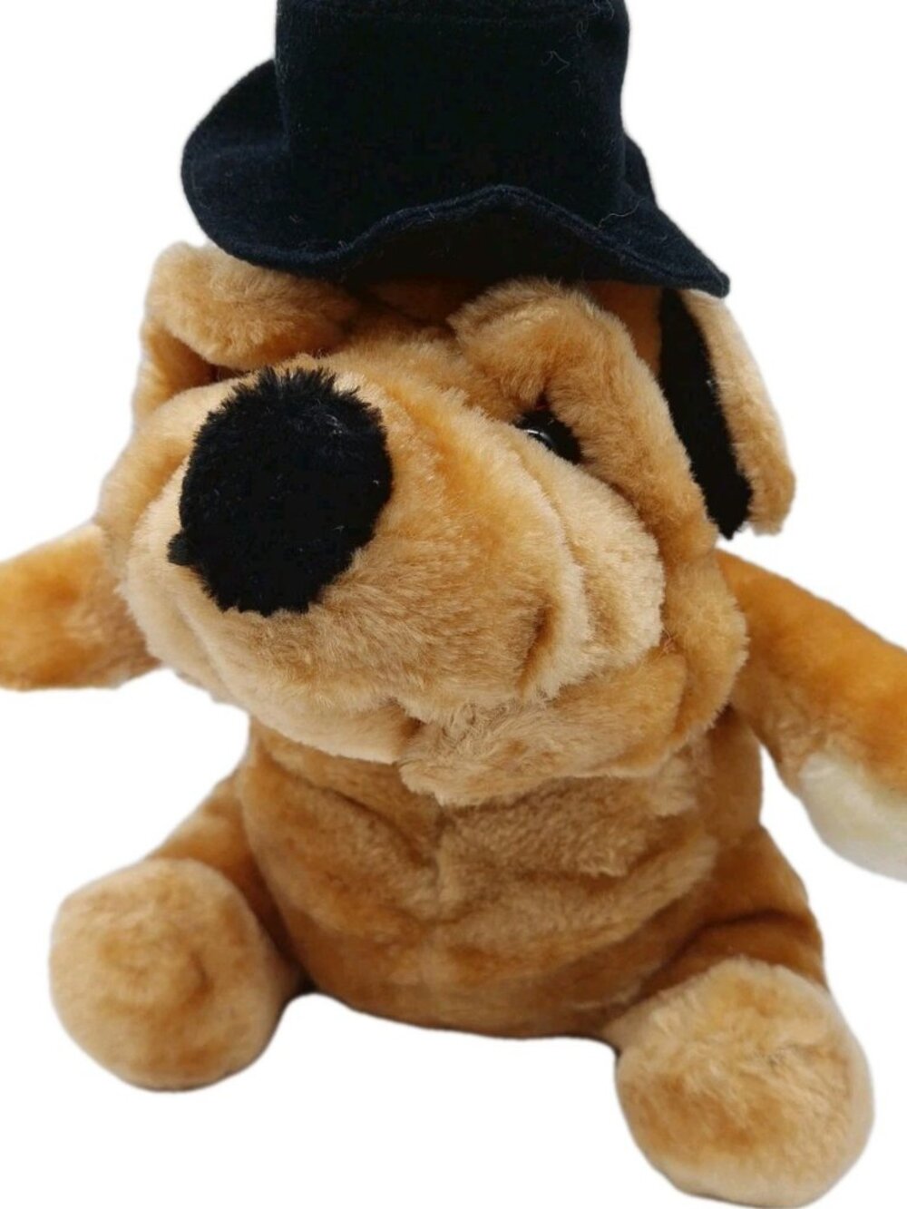 Brooklyn Doll Toy & Novelty Hound Dog Hard Plush 12" Yellow Wearing Black Hat